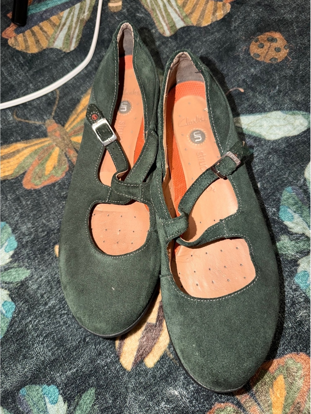 Clarks Unstructured green suede Mary Jane comfort flats